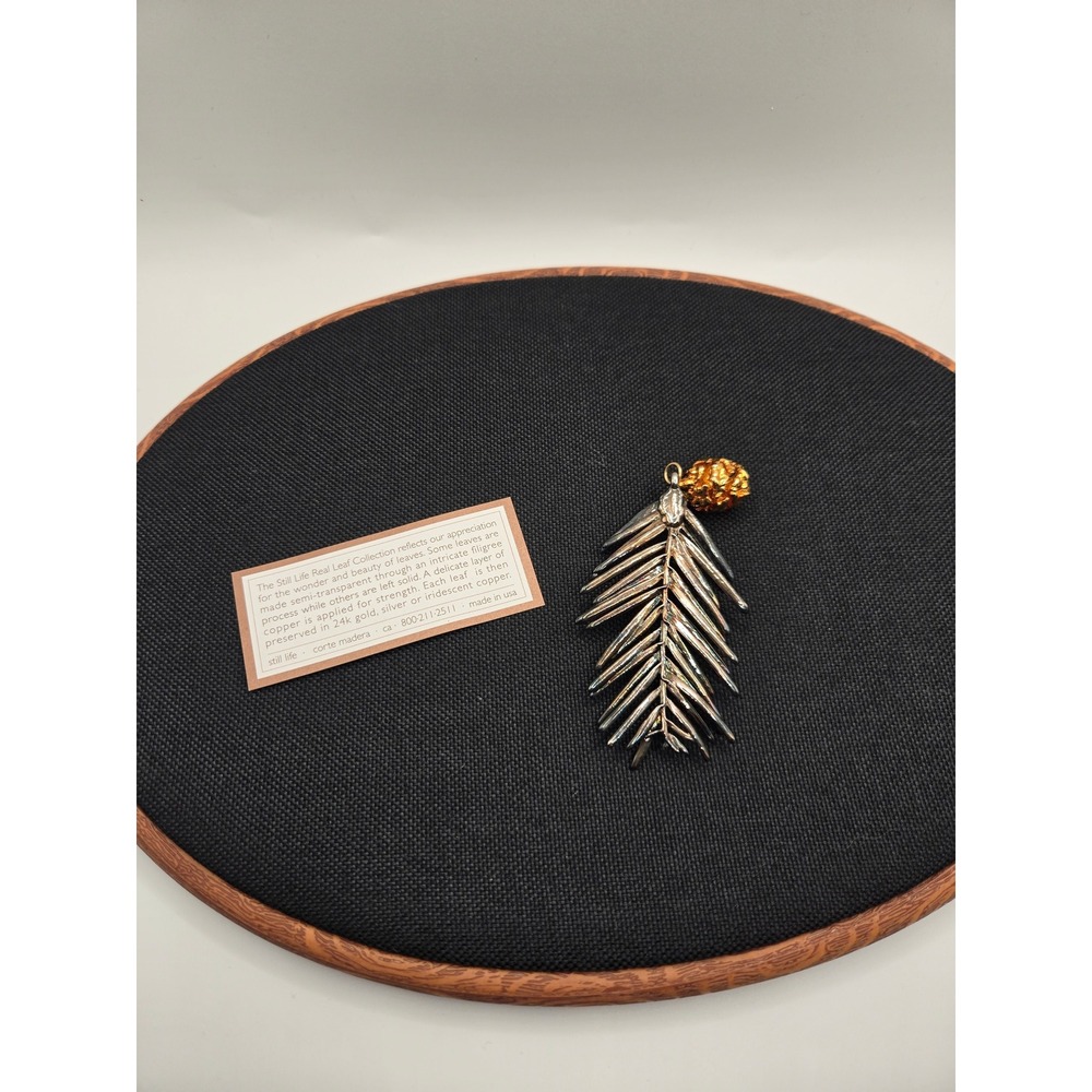 Vintage Mixed Metal Evergreen Branch Pinecone Pendant Silver Gold Tone Nature
